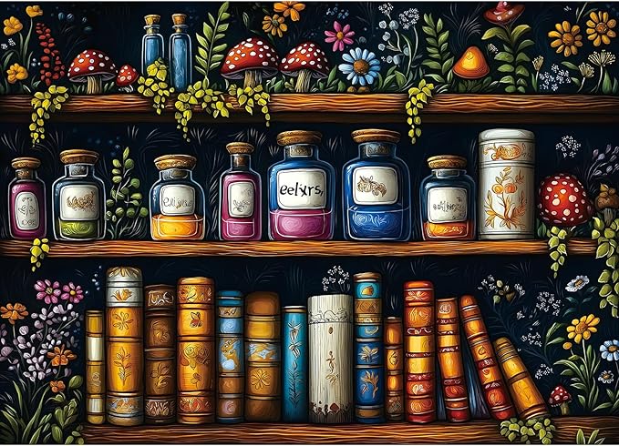 1000 Piece Jigsaw Puzzle for Adults - Enchanted Apothecary Shelf: Potion Bottles, Mushrooms & Vintage Scrolls, 27.5x19.7 Inch Unique Art Puzzle, Challenging Hard Difficult Puzzles for Adults