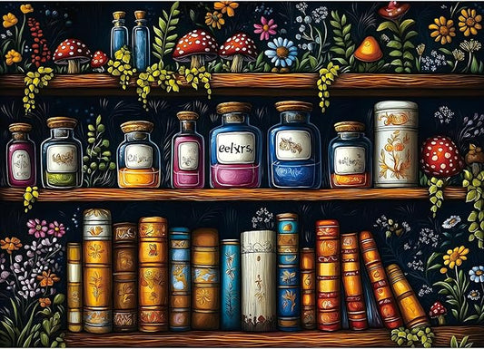 1000 Piece Jigsaw Puzzle for Adults - Enchanted Apothecary Shelf: Potion Bottles, Mushrooms & Vintage Scrolls, 27.5x19.7 Inch Unique Art Puzzle, Challenging Hard Difficult Puzzles for Adults