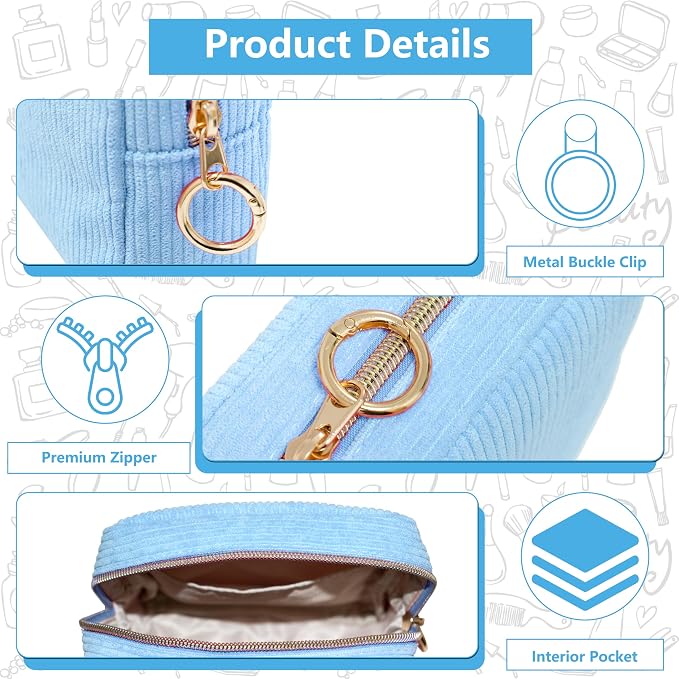Period Bag for Girls, Corduroy Period Kit with Sanitary Pad Pouch, Menstrual Storage Bag and Tampon Holder for Purse, Girls School Essentials,Feminine Care Organizer(Bule)