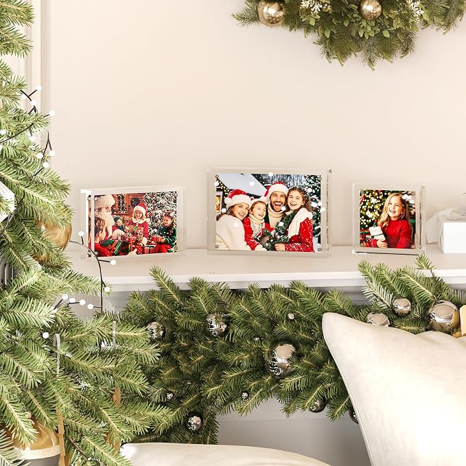 Egofine 4x6 Acrylic Frames 4 Pack, 20mm Thicker Frameless Clear Picture Frames, Double Sided Magnetic Picture Frames, Free Standing Desktop Display