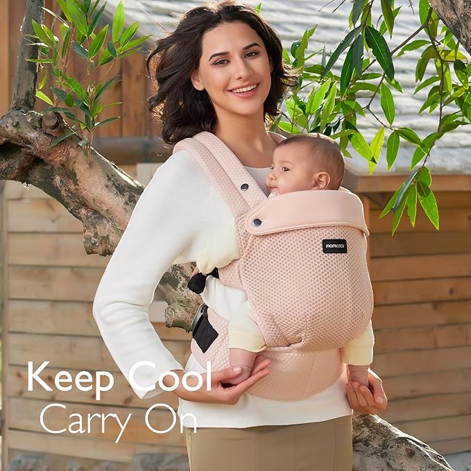 Momcozy Baby Carrier - Ergonomic, Cozy and Lightweight Carrier for 7-45lbs, Effortless to Put On, Ideal for Hands-Free Parenting, Enhanced Lumbar Support, Purehug for Infant to Toddler, Air Mesh-Pink