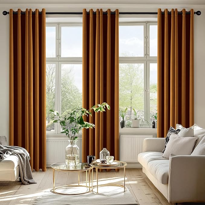 MIULEE Blackout Curtains for Bedroom 2 Panels 40 x 84 Inch Long Gold Brown | Thermal Insulated, Living Room Darkening Grommet Drapes, Noise Reducing, Light Blocking Window Treatments