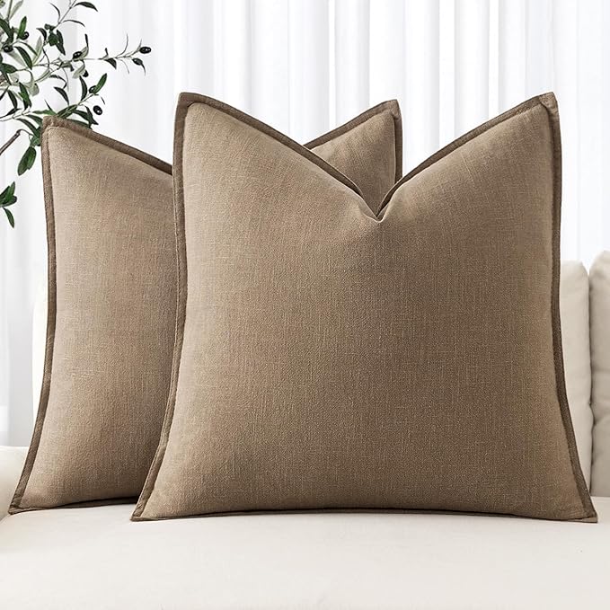 MIULEE Decorative Linen Euro Sham Pillow Covers 28x28 Inch Khaki | Boho Farmhouse Fall Autumn Couch Throw Pillows for Bed, Pack of 2 Accent Modern Pillowcases, Sofa Livingroom Home Decor