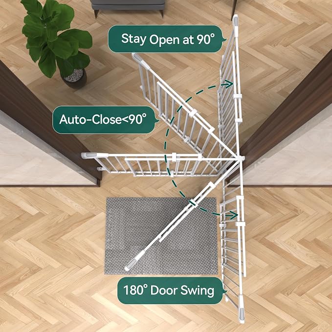 Babelio Baby Gate for Stairs & Doorways, 26-43" W 34" H Extra Tall| No Bottom Bar| Easy Installation| One-handed Operation| Auto-close| Hardware Mount (Drill Needed) Safety Dog/Pet Gate Indoor (White)