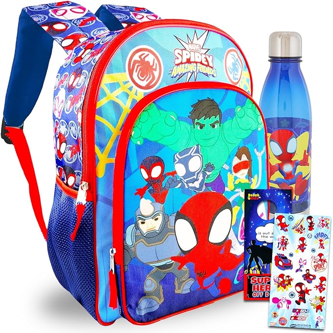 Marvel Spidey and His Amazing Friends Backpack Set for Kids - Bundle with 16” Spiderman Backpack, Stickers, More | Spidey and Friends School Bag
