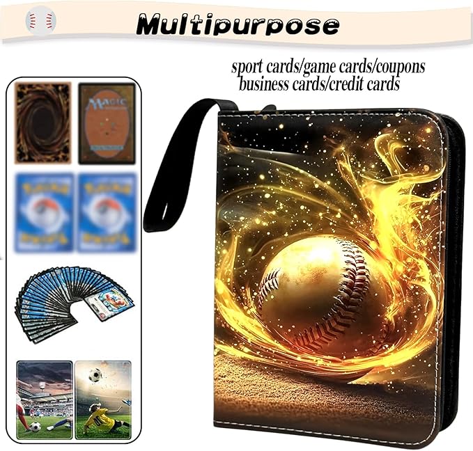 Baseball Card Binder - 900 Capacity 9-Pocket Trading Card Album, Zippered PU Leather, 3-Ring Holder, Waterproof Baseball Card Storage, Ideal Christmas Holiday Gift for Kids, Fans & Collectors