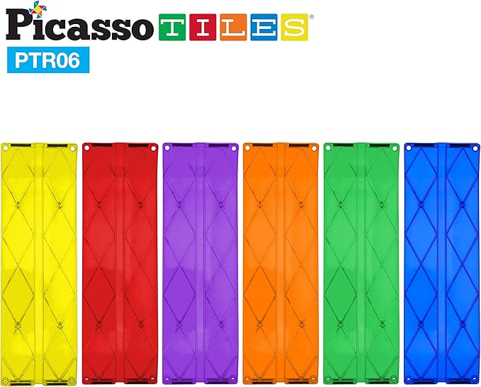 PicassoTiles 6 Piece Magnetic Tiles Race Track Ramp Accessories STEM Building Blocks Toys Magnet Tile Educational Construction Playset Boys Girls Brain Development and Creative Pretend Play Toy PTR06