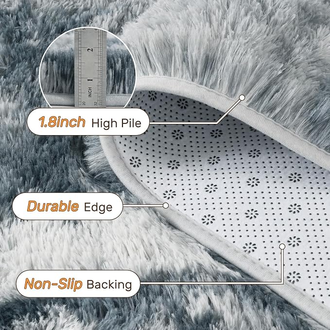 5x7 Feet Area Rugs for Living Room, Grey and Blue Plush Fluffy Shaggy Bedroom Rugs Non-Slip, Ultra Soft Carpet for Nursery Kids PlayRoom Dorm Office Indoor