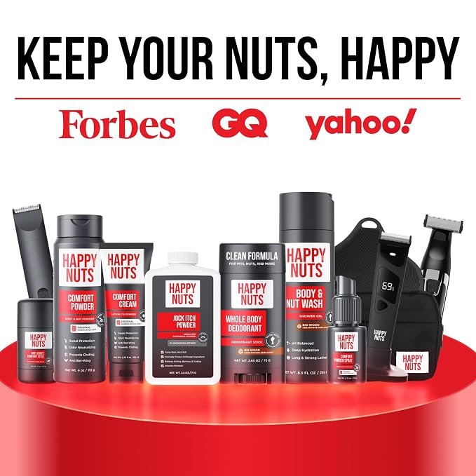 HAPPY NUTS Comfort Powder Deodorant For Men: Anti-Chafing, Sweat and Odor Control, Aluminum-Free, Ultimate Travel Essential for Men's Private Parts 4 oz (1 Pack), Fragrance-Free