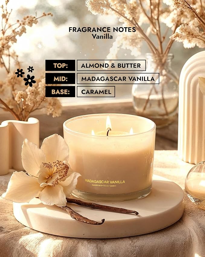 96NORTH Luxury and Pure Vanilla Candles | 3 Wick and 1 Wick Jar Candles | Relaxing Aromatherapy Aesthetic Candle