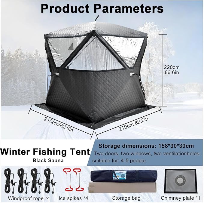 Outdoor Sauna Tent for 3-5 People, Insulated Ice Fishing Tent, Heat Insulating and Windproof, Portable Ice Fishing Shanty Ice House for Home Garden, Camping, Other Locations