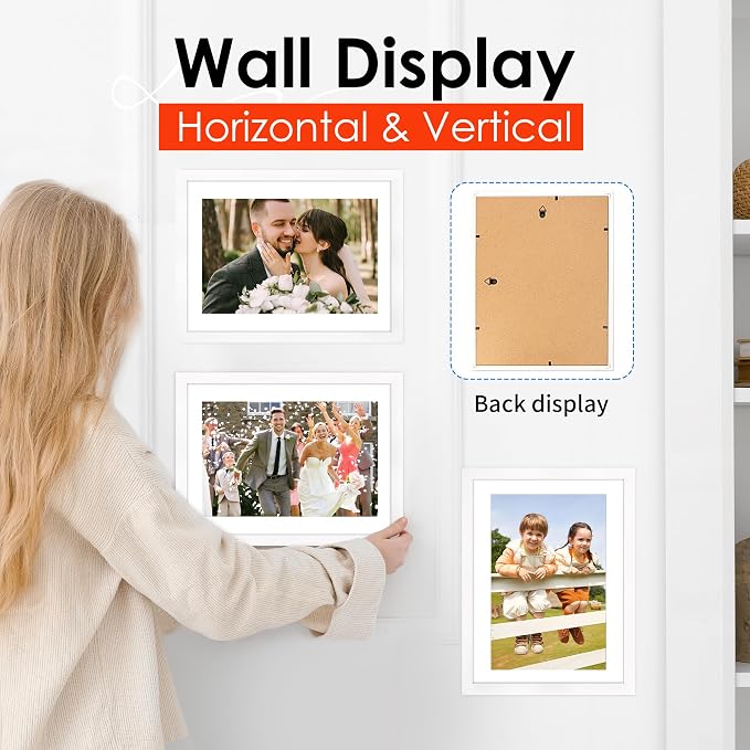 A4 Picture Frame Set of 2, White Photo Frame with HD Plexiglass, Display Pictures 6x8 with Mat or 8.3x11.7 Without Mat Multi Picture Frames Collage for Tabletop or Wall Display