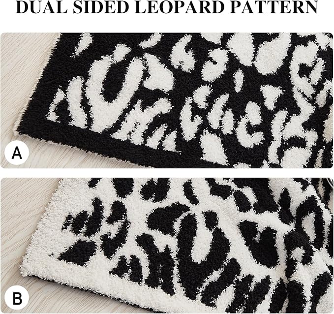 MH MYLUNE HOME Ultra Soft Leopard Throw Blanket, Black White, 50"x60" | Reversible Cheetah Print Blanket, Comfy Fluffy Fuzzy Plush Blanket Throws for Couch Bed, Cozy Blankets for Women Gift