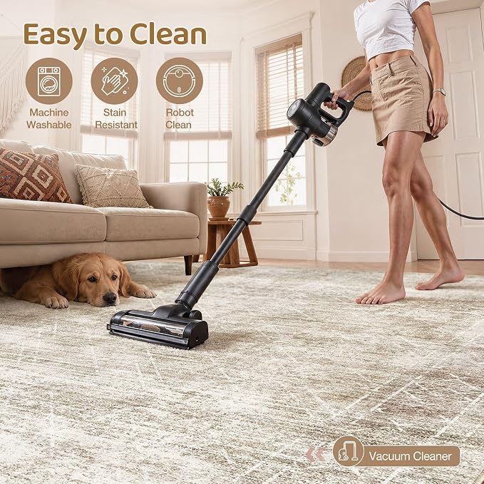 cotiled Washable Area Rugs 9x12 Living Room | Non Slip Backing, Stain Resistant, Pet Friendly, Large Neutral Soft Indoor Carpet For Bedroom, Nursery, Office, Beige/Brown