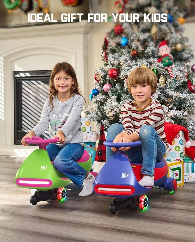 FanttikRide N7 Pro Electric Wiggle Car, Rechargeable Battery, CyberWiggle, 2 in 1 Swing Car, 2 Speeds Max 4 Mph, Anti-Rollover, Flashing Wheels, Bluetooth, for Ages 3 and Up, 150 Lbs, Grape Green