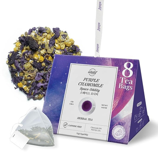 ALTDIF Purple Chamomile Space Oddity Organic Herbal Tea Bag Set - Black Tea with Muscat Grape and Rose Notes - Luxury Tea Box for Relaxation - Fancy Tea Box for Women - 8 Pyramid Teabags