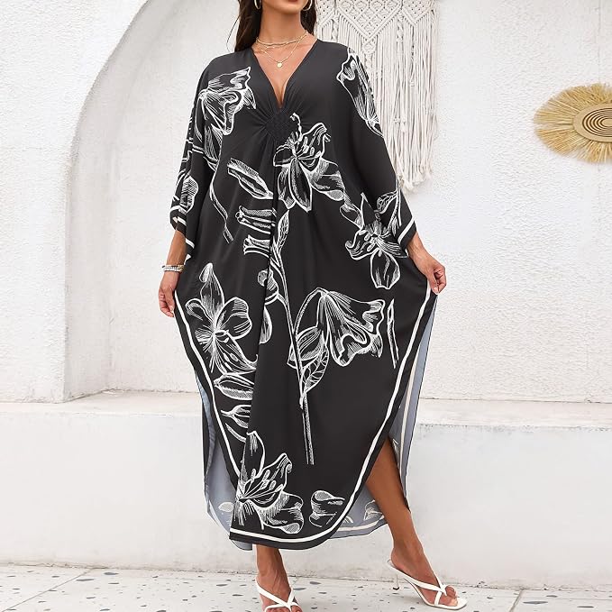 SXMURP Moomoo Dresses for Women, Caftan Dresses for Women Tropical Hawaiian Cotton Cover Ups Bathing Suit Loungewear Swimsuit
