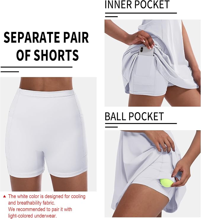 Tennis Dress for Women, Golf Dress with Shorts and Pockets Athletic Dress | Sleeveless Collared Half-Zipper Workout Sport Dress, Stretch Moisture Wicking Fabric, Tennis Golf Outfits
