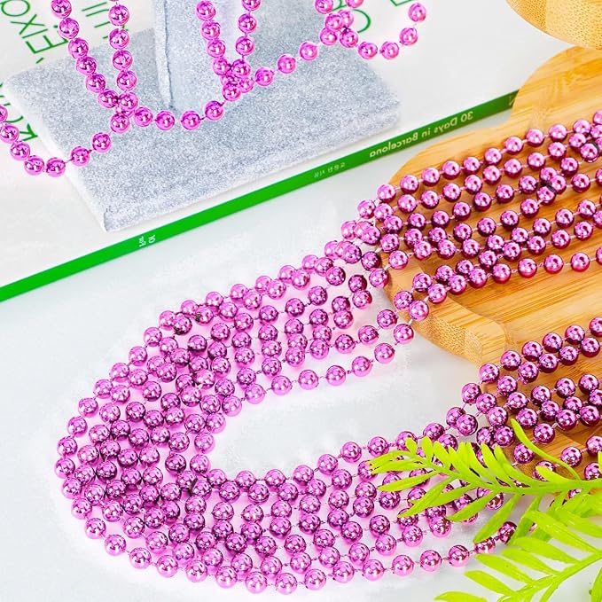 12PCS Bead Necklace, 33" Breast Cancer Awareness Accessories Bead Necklaces Bulk, Mardi Gras Beads Costumes Necklace, Festival Parade Throw Accessory Sets for Gender Reveal Party Events Supplies