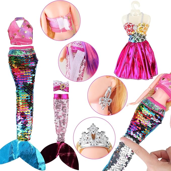 Baljinder Magical Mermaid Dolls with Little Mermaid | Summer Princess Doll & Color Change Dolphin Playset for Water Swimming | Mermaid Pool Toys for Girls 4-7 | Birthday Party Christmas