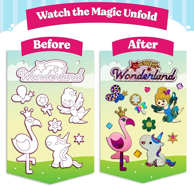 Foil Art Craft - Unicorn & Princess Sticker Activity Kit, Toddler Arts & Crafts for Kids, No Mess Kids Travel Toys, Games, Fun Birthday Gifts for Boys & Girls Ages 4, 5, 6, 7, 8, 9 Year Old