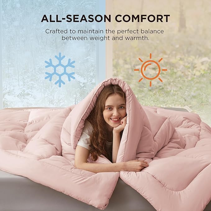 Bedsure Comforter Duvet Insert - Quilted Comforters Full Size, All Season Duvet, GentleSoft Down Alternative Bedding Blanket, with 8 Tabs, Gifts for Women/Men, Pink, Full 86 x 82 Inches