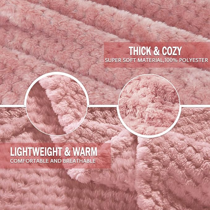 Exclusivo Mezcla Large Waffle Fleece Throw Blanket for Couch, Pink | Lightweight Soft Blanket for Sofa, Bed, Living Room, Plush Fluffy Throw for Home Decor, Travel, All Season, 50x70 Inches