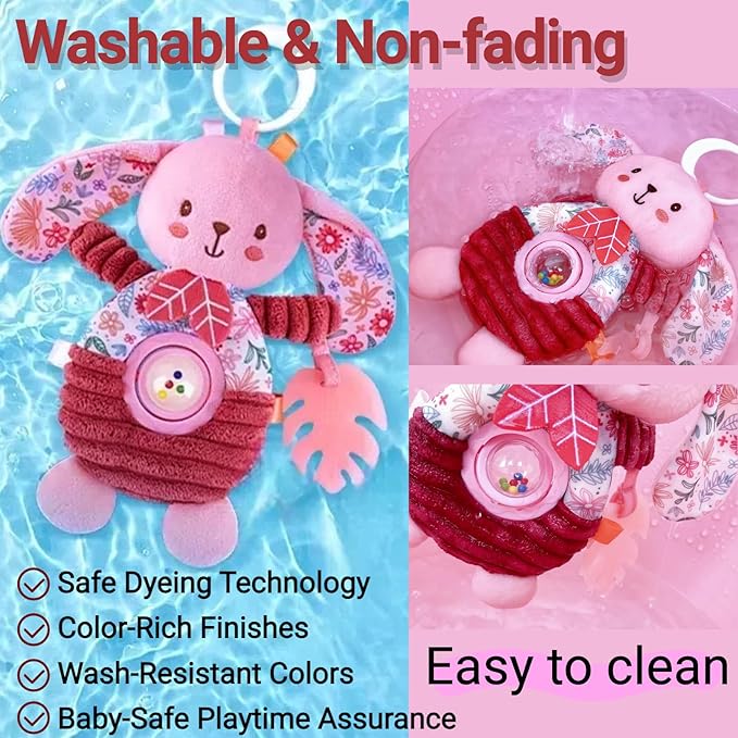 Baby Crib Toys Hanging Stroller Car Seat Toy for Infant 0-3-4-5-6-7 Months Old, Newborn Girl Valentines Day Gifts, Rattle Crinkle Teething Teether for Babies 6-12 Month Easter Basket Stuffers