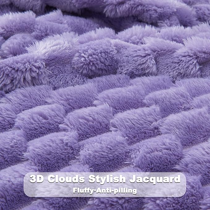 NEWCOSPLAY Super Soft King Blanket Lavender Premium Silky Flannel Fleece 3D Clouds Stylish Jacquard Lightweight Bed Blanket All Season Use 350GSM (Lavender, King(90"x110"))