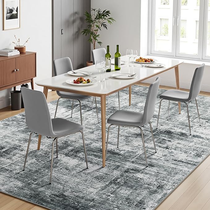 9x12 Area Rug for Living Room, Abstract Washable Non-Slip Large Rugs, Grey | Neutral Carpets for Bedroom, Dining Room, Home Office Nursery Indoor, Stain Resistant, Low Pile, Non-Shedding Modern Rug