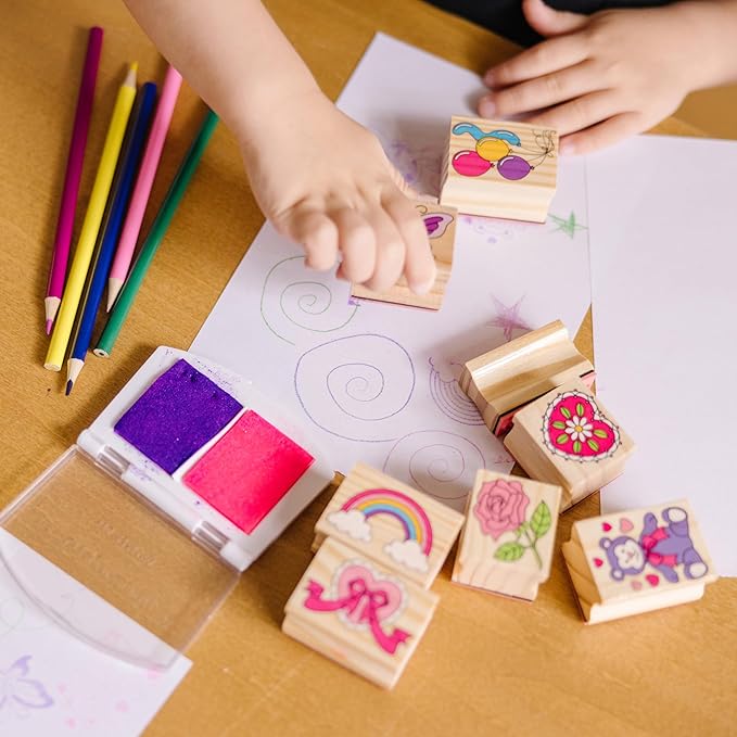 Melissa & Doug Friendship Wooden Stamp Set with 9 Stamps and 2-Color Inkpad - Kids Crafts and Art Supplies for Kids, Arts & Crafts for Ages 4+ - FSC Certified