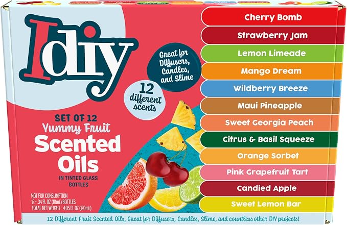 Yummy Fruit Scented Oils (12 Pack) -X Large 10ml (.34 oz) Natural Food Fragrance Bottles for Diffusers, Aromatherapy, Essential Oil, Candles, Crafts, Slime, Gifts -Strawberry, Pineapple, Mango