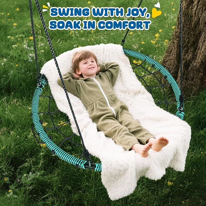 Trekassy 750lbs 40" Spider Web Saucer Tree Swing for Kids Adults, Outdoor Net Swing with Steel Frame and 2 Hanging Straps-Green (Patented)