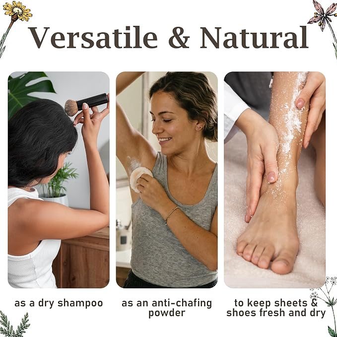 Sandalwood Talc-Free Dusting Powder with Arrowroot, Oats, Zinc & Magnesium - Body & Foot Powder for Women, Chafing & Deodorizing (Sandalwood)