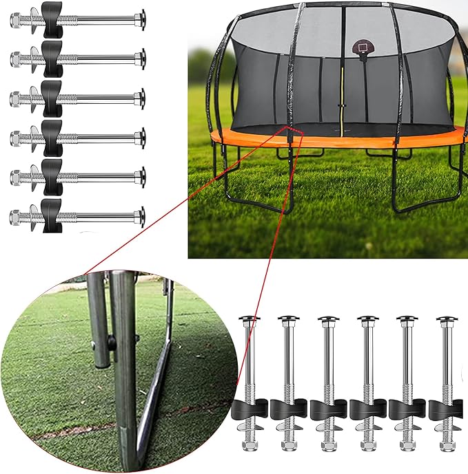 12 PCS Trampoline Screws, Long Screw Trampoline Replacement Parts, Anti-Loose Bolts and Nuts,Trampoline Accessories Stability Tool- 3"(Length)