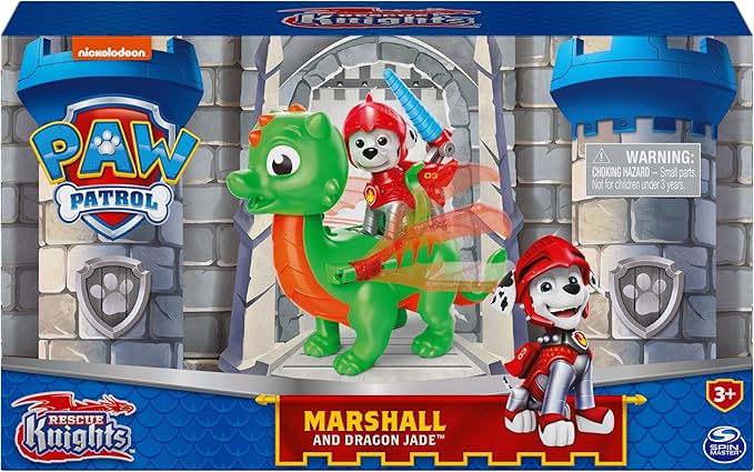 Paw Patrol, Rescue Knights Marshall and Dragon Jade Action Figures Set, Kids Toys for Ages 3 and up