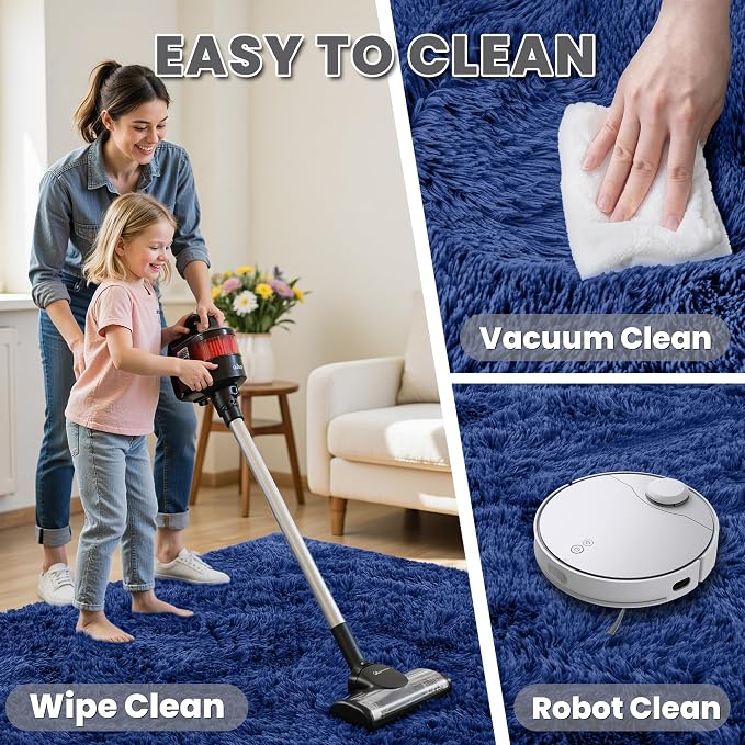 6x9 Area Rugs for Living Room Rug: Soft Fluffy Shag Navy Blue Rugs for Bedroom, Non-Slip Large Fuzzy Plush Rug Indoor Floor Carpet for Nursery Kids Boys Girls Room, Dorms, Playroom, Modern Home Decor