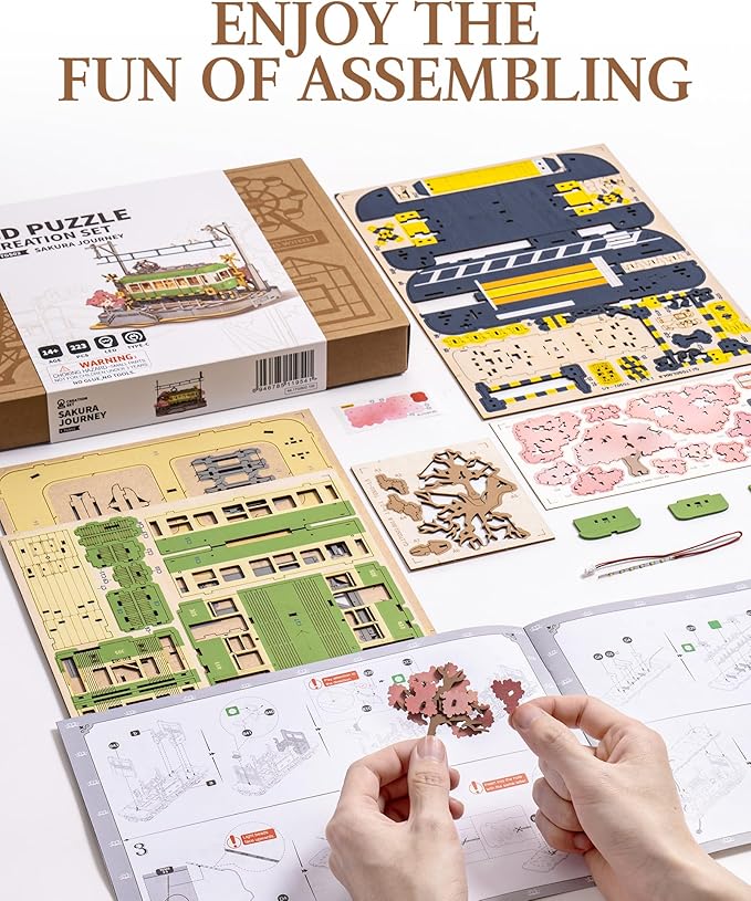 3D Wooden Puzzles for Adults-Sakura Journey Tram, Model Car Kits Building Set for Adults, DIY Hobby Craft Kits Creative Gift (223PCS)