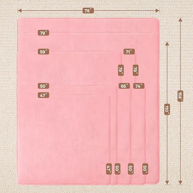 Baby Play Mat for Floor,Ultra Thick Elastic Foam 79"x110" Playmat Tummy Time Muscle Crawling Exercise Activity Cushion Gym Mat Nursery Playroom Area Kids Rug for Babies, Toddlers,Infants,Pink