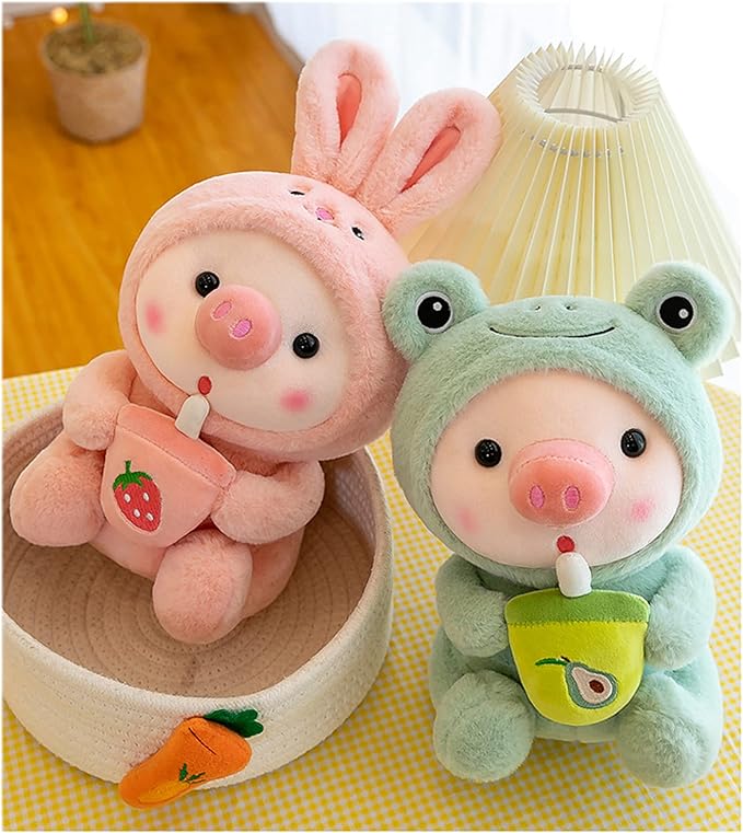 Pig Plush Pillow Pig Dressed Up As Frogs Tigers Rabbits Cute Plush Pillow Gifts for Boy Girl (12.9 in, Green)