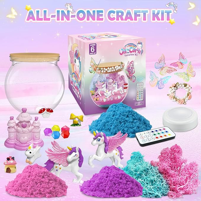 CS COSDDI Unicorns Gifts for Girls - Unicorn Terrarium Crafts Kit for Kids, Craft Kits for Kids Age 6-12 Unicorn Toys Girls Birthday Presents, Make Your Own Night Light
