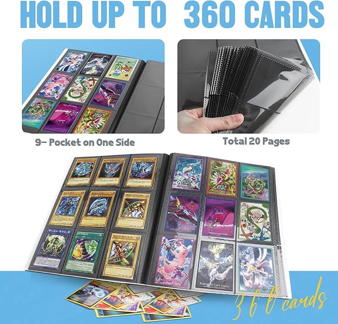 Card Binder 9-Pockets, Trading Card Binder, 20 Pages, 360 Card Capacity PU Collection Binder, Card Folder for MTG, TCG, Game Cards & Sports Cards（White）