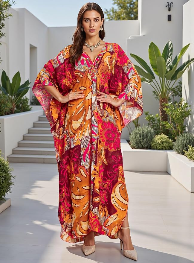 Mumu Dresses for Women Plus Size, Bohemian Kaftan Beach Cover Up Long Maxi Nightgown Soft Loungewear