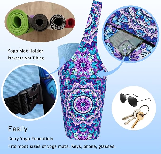 Mandala Yoga Mat Bag with Large Waterproof Zipper Pocket and Drawstring Pocket Long Tote Yoga Mat Carrier Holder Bags Fit Most Size Mats