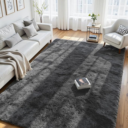 6x9 Area Rug for Living Room, Ultra Soft Fluffy Grey Rugs for Bedroom, Non Slip Large Shag Carpet, Fuzzy Plush Nursery Rug, Thick Washable Indoor Floor Carpets for Kids Office Dorm Home Decor