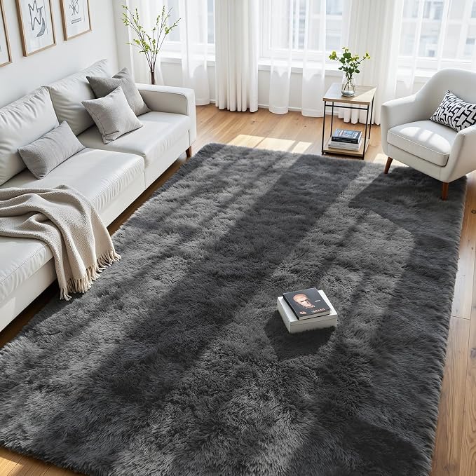 5x8 Area Rug for Living Room, Ultra Soft Fluffy Grey Rugs for Bedroom, Non Slip Large Shag Carpet, Fuzzy Plush Nursery Rug, Thick Washable Indoor Floor Carpets for Kids Office Dorm Home Decor