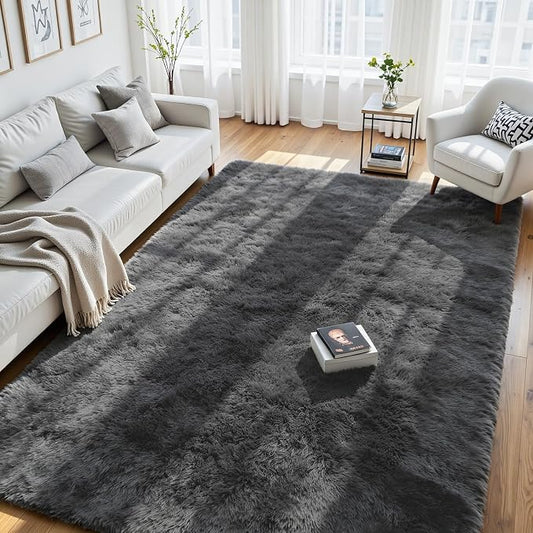 5x8 Area Rug for Living Room, Ultra Soft Fluffy Grey Rugs for Bedroom, Non Slip Large Shag Carpet, Fuzzy Plush Nursery Rug, Thick Washable Indoor Floor Carpets for Kids Office Dorm Home Decor