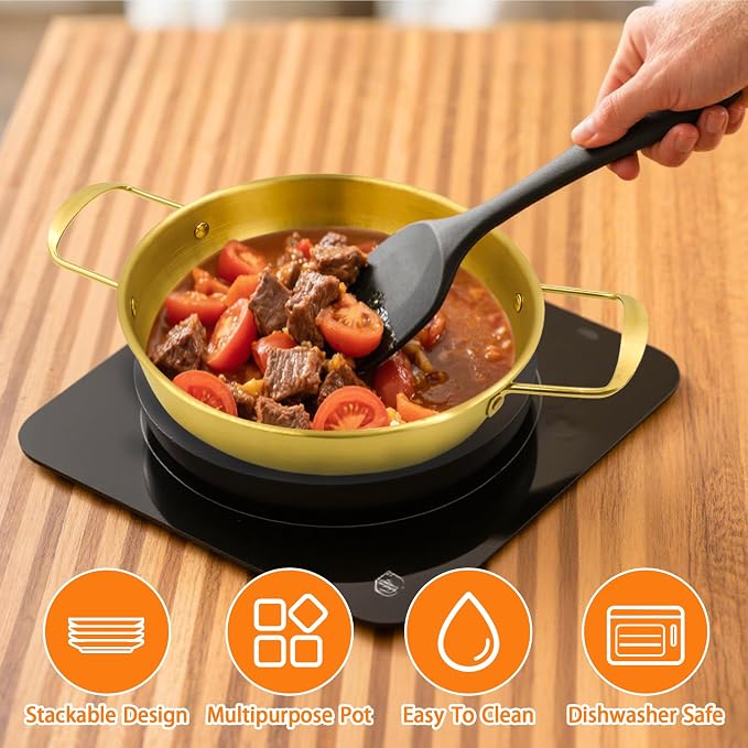 4 Sizes Korean Ramen Pot,Stainless Steel Noodle Cooking Pots for Stove,Gold | Golden Ramen Cooker with Handles for Pasta Soup, Fast Heating Everyday Pan for Home Outdoor Use