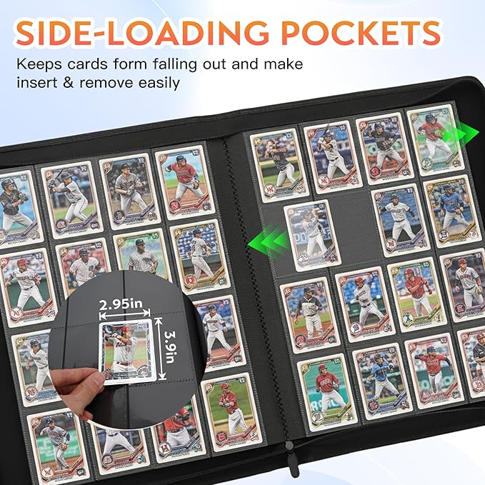 1000+ Pockets Premium Trading Card Binder, 16 Pockets Trading Card Binder Ringless Side Loading Trading,Card Holder Folders for MTG, TCG, Game Cards & Sports Cards(Orange)