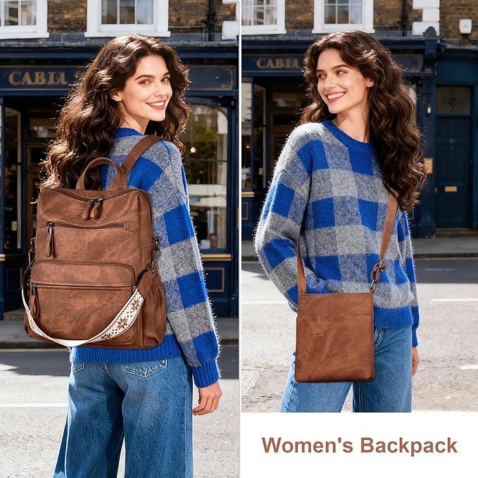 Backpack Purse for Women, Pu Leather Designer Travel Backpack, Fashion Work Ladies Shoulder Bag Handbag